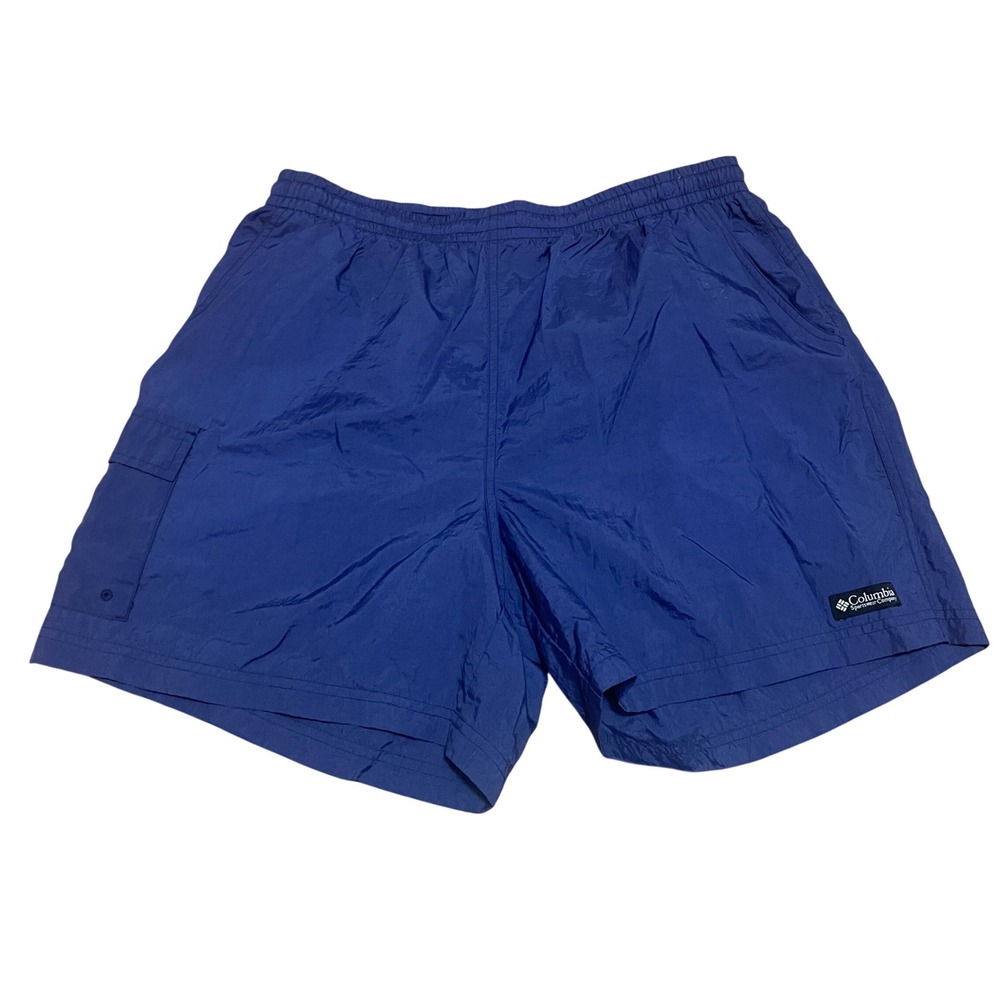 VTG Columbia Sportswear Men's Lg Blue Nylon Cargo Hiking Shorts 6" Inseam Gorp
